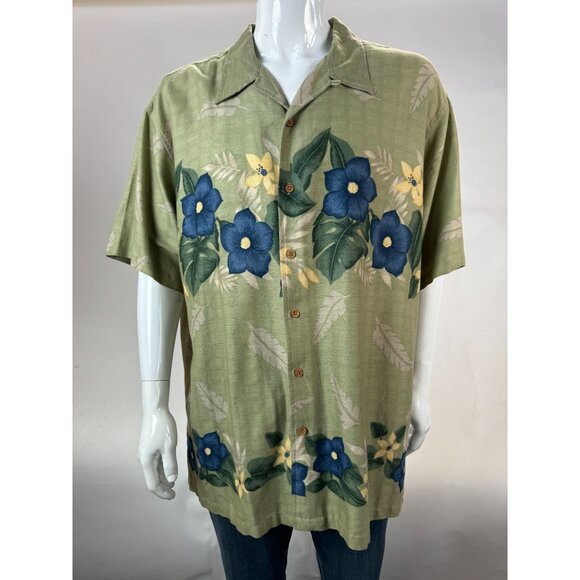 Cherokee XL Mens Green Floral Short Sleeve Button-Up Shirt - Picture 9 of 16